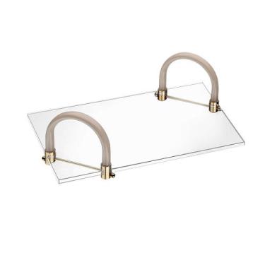 Imagem de Bandeja De Acrílico Hara Kira Com 2 Alças 31x21x11 cm, Alça Cor Marfim