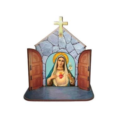 Imagem de Mini Capela Oratório Display Enfeite de Mesa Maria Santíssima 12cm Mdf