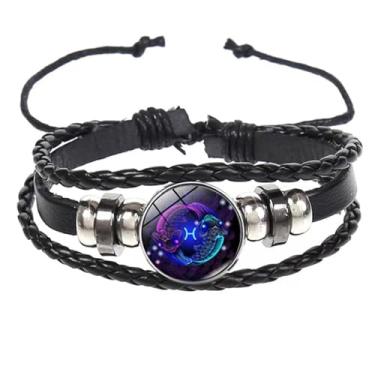 Imagem de BlingNuts Pulseira de signos do zodíaco para mulheres e homens, ajustável, 12 unidades, pulseiras de couro multicamadas, signo do zodíaco para joias de aniversário, F, Aço inoxidável, Sem Pedra
