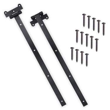 Imagem de DIYWorld Dobradiças de porta pretas de 61 cm – 2 dobradiças de portão com 14 parafusos de montagem – Estrutura de ferro resistente de 4 mm de espessura com revestimento em pó preto – ideal para portões, galpões, celeiros