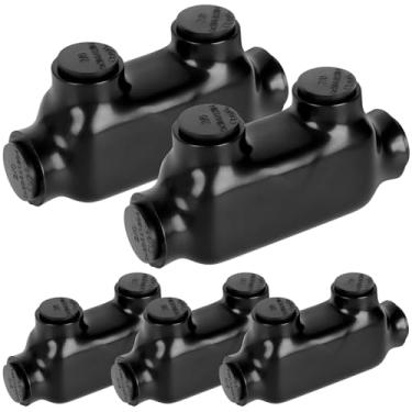 Imagem de 5 conectores de fio isolados preto conector de emenda em linha 2 portas multi conector de cabo de entrada dupla face conectores de terminal de fio de alimentação elétrica (faixa de 2/0-6)