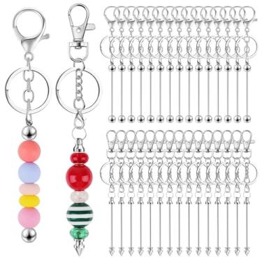 Imagem de Kalolary 30Pcs Barras De Chaveiro Com Contas, Barras De Chaveiro Com Contas De Metal Prateado, Contas Diy, Chaveiro Em Branco, Barras De Chaveiro Com Contas Removíveis Para Chaveiro, Artesanato Diy,