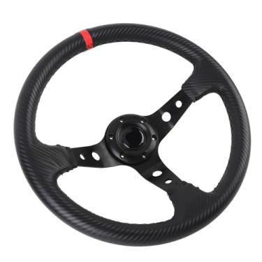 Imagem de Volante de Corrida de Carro de 14 Polegadas, Volante de Fibra de Carbono Com Botão de Buzina para Adaptador de Cubo de 6 Furos, Volante de Deriva de Carro (Vermelho)