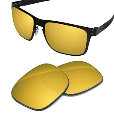 Imagem de Tintart Lente de substituição de desempenho compatível com Oakley Holbrook Metal OO4123 polarizada gravada - amarelo dourado
