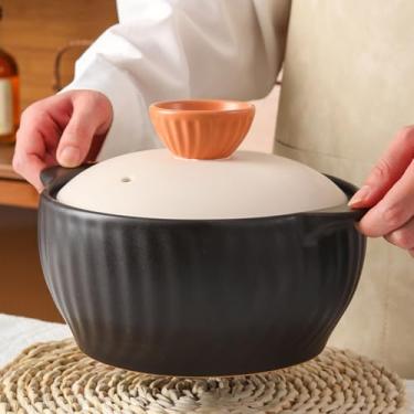 Imagem de Caçarola de cerâmica antiaderente, panela de barro, panelas de barro com tampa, panela para ensopado, sopa, vapor, forno seguro - resistente ao calor