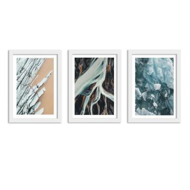 Imagem de Kit 3 Quadros Decorativos Grandes Com Molduras Praia Marmore