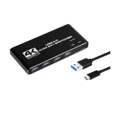 Imagem de KVM Switcher USB 3.0 Hub Switch HDMI compatível com seletor 4K estação de ancoragem 2 computadores compartilham 4 dispositivos USB monitor de teclado (controle com fio)