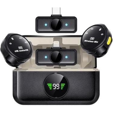 Imagem de Microfone Lavalier sem fio para Android, iPhone iPad com adaptador incluído Redução de ruído Plug-Play Clip no microfone de lapela para YouTube, gravação, Vlog, Facebook Live Streaming