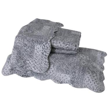 Imagem de Kit Colcha Cobre Leito King Floral Boituva Cinza Jolitex