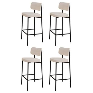 Imagem de Banqueta Alta Bar Estofada Kit 4 Ella M25 Linho Palha - Mpozenato, Pal