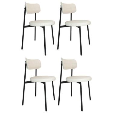 Imagem de Cadeira de Jantar Estofada Kit 4 Nyka M25 Linho Palha - Mpozenato, Pal