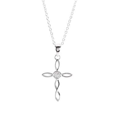 Imagem de Dicksons Woman of God You Give Me Strength and Courage Colar feminino com pingente de cruz de fita aberta de 45,7 cm banhado a prata, 18 inch, Zinco, Sem Pedra Preciosa