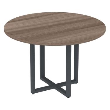 Imagem de Mesa de Reunião Redonda P25 Pandin 110 cm (Largura) Tampo MDP Walnut Pé Aço Tubular Grafito