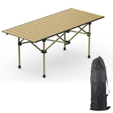 Imagem de KOCASO Mesa de acampamento dobrável portátil, mesa leve de enrolar ao ar livre com bolsa de transporte, mesa de piquenique dobrável para acampamento, praia, churrasco, caminhadas, móveis de