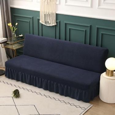 Imagem de Capa de futon sem braços com saia de babados, sofá-cama futon altamente elástica(Blue,Small (120-150cm))