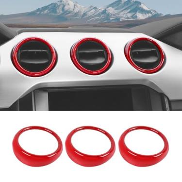 Imagem de DSWSQ Adequado para acessórios interiores Mustang Red - Anel de cobertura de acabamento de saída de ar condicionado para console central para Ford Mustang 2015-2023 AC Air Vent Trim Ring Cover