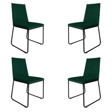 Imagem de Kit 4 Cadeiras de Jantar Estofada Lille Base Preta Veludo Verde - Mont