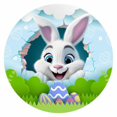 Imagem de Painel Sublimado Redondo Decoração de Páscoa Coelho e Ovos Surpresa 15