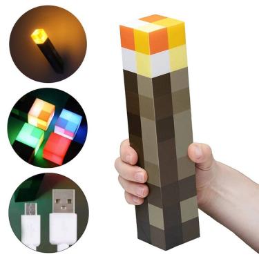 Imagem de Luminária De Mesa Parade Luz Noturna Tocha 4 Cores Minecraft Luz Led Usb