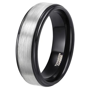 Imagem de Shuremaster aliança de casamento de carboneto de tungstênio de 6 mm 8 mm para homens e mulheres borda de degrau preta/prata gravada I Love You ajuste confortável 4-15