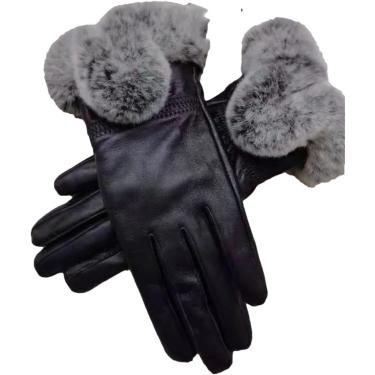 Imagem de Luvas de inverno femininas com manguitos peludos Tela de toque quente Drivante e luvas de corrida, preto, tamanho único