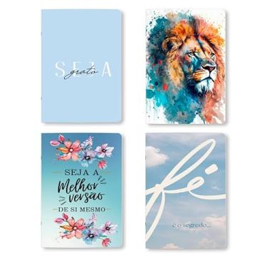 Imagem de Kit 4 Cadernos, caderneta, A5, 80 Páginas brancas Sem Pauta, 90g, Conjunto com 4 Designs, Grampeados, estilo Midori