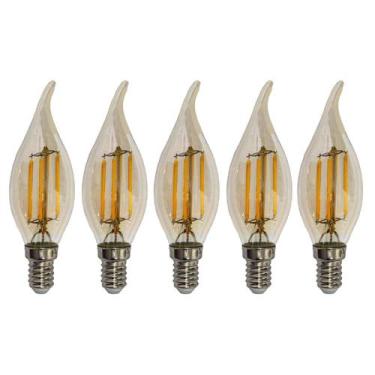 Imagem de Kit 5 Lâmpadas Filamento Led Vela Bico Torto Âmbar 4W E14 2700K - Esqu