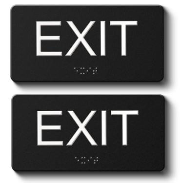 Imagem de Sinais de saída compatíveis com ADA - 2 placas de saída com braille e letras elevadas, placa de saída de emergência para escritório de negócios, espaço público, interior/exterior, fácil instalação