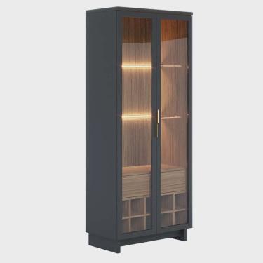 Imagem de Cristaleira Decorativa Tenerife Com Portas de Vidro e Adega LED mdf/mdp Preto/Noce G73 - Gran Belo