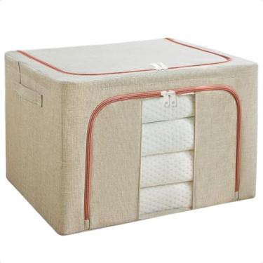 Imagem de Caixa Organizadora Grande Roupas Cobertas Toalha Lençol Guarda Roupa Closet 66 Litros Impermeável Anti Mofo (Bege, 66 Litros)
