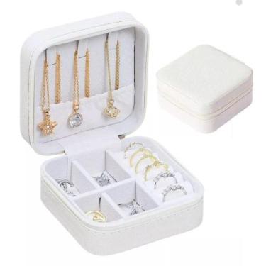 Imagem de Porta Jóias Portátil Viagem Couro Estojo Pequeno Colar Brinco Moeda Re