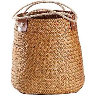 Imagem de Cestas de lavanderia, cesta de armazenamento de vime, cesto de brinquedo, cesto de lavanderia, organizador de recipientes de armazenamento de berçário com alça cesta de armazenamento de artigos