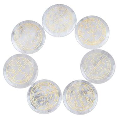 Imagem de Pedras de chakra para cura de cristal polido gravado com pedra de equilíbrio Reiki da Rockcloud, Antiguidade, 7pcs Rock Quartz(magic Circle ), 7