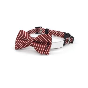 Imagem de Coleira de gato, com decoração de laço, estilo cavalheiro, etiqueta de nome e identificação podem ser personalizados, muito adequada para gatos machos e gatos, tecido de poliéster, pode ser lavado com