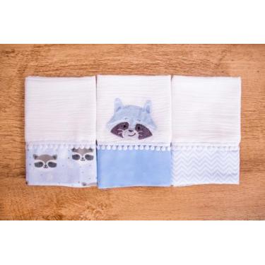 Imagem de Kit 3 Peças Fralda De Boca Para Bebê - Miguel Baby, Guaxinim Azul