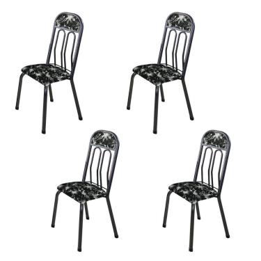 Imagem de Kit com 04 Cadeiras 105x50cm Paris Floral Preto / Prata Martelado