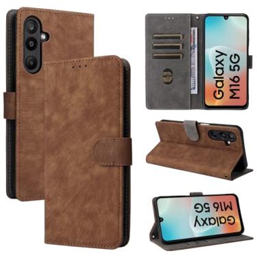 Imagem de Capa compatível com Samsung Galaxy M16, compatível com Samsung Galaxy F16, couro PU, capa flip marrom