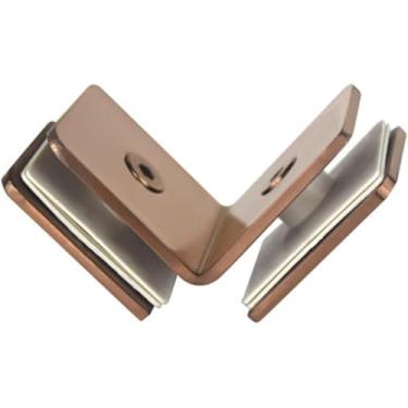 Imagem de Dobradiça articulada de aço inoxidável 304 ouro rosa vidro clipe fixo porta de vidro banheiro código fixo divisória de canto chuveiro link clipe porta hardware peças, dobradiça 90b