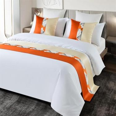 Imagem de Anlawu100 Lençóis de cama com 2 fronhas (50 x 50 cm) cachecol para cama king queen size casa hotel quarto decoração de cama para pés laranja branco