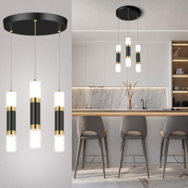 Imagem de Glitnous Luminárias Pendentes De Led Modernas Para Ilha De Cozinha, 3 Luzes, Luminárias Pretas E Douradas Para Sala De Jantar Sobre A Mesa, Iluminação Para Quarto Pequeno, Luminárias Suspensas No Te