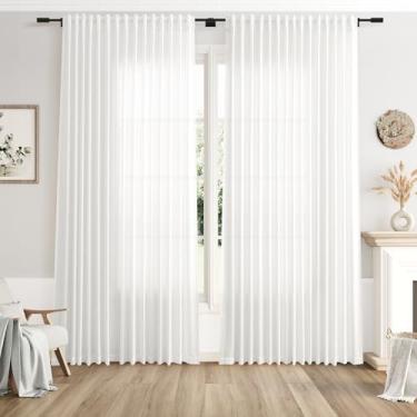 Imagem de Cortinas de linho extra largas de 250 cm para divisória de sala de estar, filtro de luz, semitransparente, aba traseira, cortinas de pátio para porta deslizante, branco, decoração costeira, cortina de