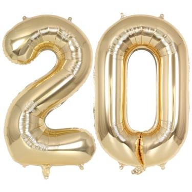 Imagem de Champagne Gold Large Number 20 Balloon, 40 Inch Light Gold Foil Helium Number Balloons, Giant Mylar Number 20 Balloons for 20 Years Old Birthday Party Anniversary Decorations (Champagne Gold 20)