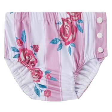 Imagem de Durio Fraldas de natação reutilizáveis laváveis para bebês recém-nascidos, FPS 50+, fraldas aquáticas para natação, praia, essenciais, rosas listradas de 6 a 12 meses