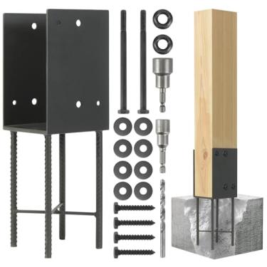 Imagem de Wocepu Suporte de poste de cerca de concreto úmido em forma de U 15,24 cm x 15,24 cm (real 14 x 14 cm) para psotbase de terraço, gazebo de madeira, pérgola, cercas, grades de deck âncoras de suporte de poste de madeira (pacote com 2 - cinza escuro)