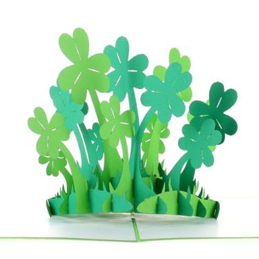 Imagem de iGifts And Cards Happy St. Patrick's Day Clover 3D cartão pop up - Incrível, bonito, divertido, legal, sorte, único, irlandês, verde, quatro folhas, metade dobrado, ocasião especial, St. Paddy, celebração, trevo, melhor