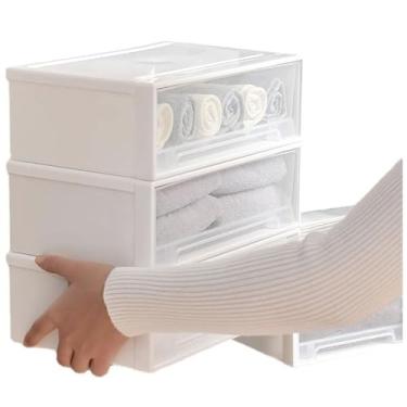 Imagem de Conjunto de 3 gavetas empilháveis brancas, caixas de armazenamento de mesa de plástico para penteadeira, mesa de escritório, armário de TV, banheiro, armário de sapatos, vários itens