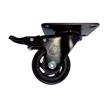 Imagem de Rodízio giratório freio pvc preto reforçado móveis 3" 75mm - AJAX