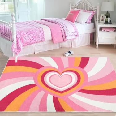 Imagem de Lacomfy Tapete infantil para quarto, arco-íris, 1,5 m, rosa, para quarto de meninas, colorido, coração, sala de jogos, tapete macio para decoração de berçário, tapete lavável antiderrapante para