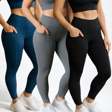 Imagem de KIT 3 CALÇAS Legging LISA com BOLSO Leg Fitness Academia Corrida Cintu