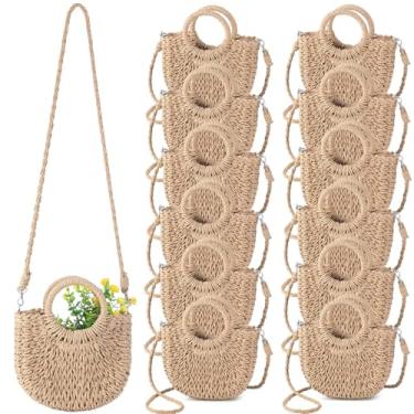 Imagem de Oudain Bolsa feminina de palha de vime semicírculo, 12 peças, bolsas femininas de verão e praia, bolsa tiracolo tecida à mão